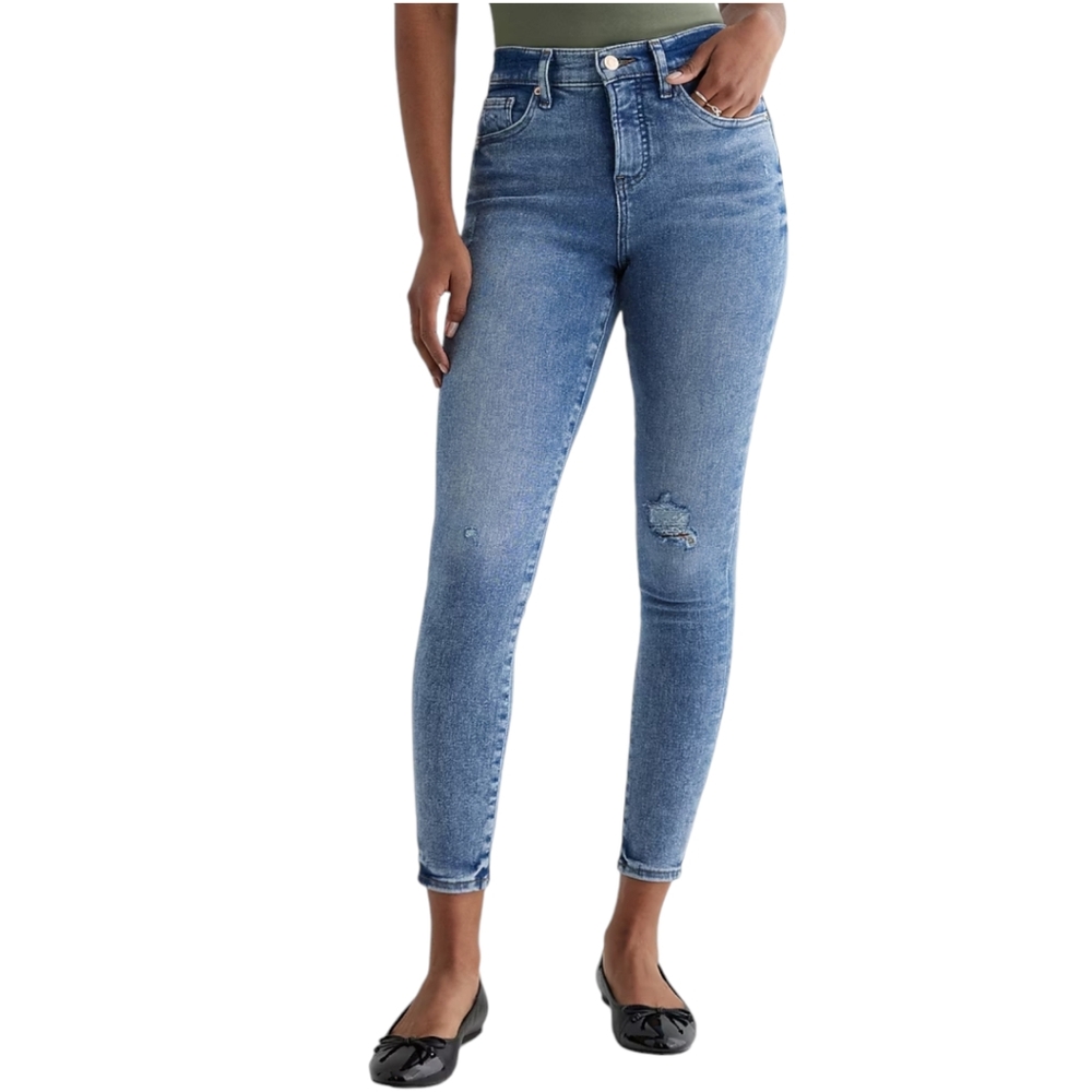 Express Mid Rise Medium Wash Ripped Skinny Jeans Womens Size 14R Hyper Stretch